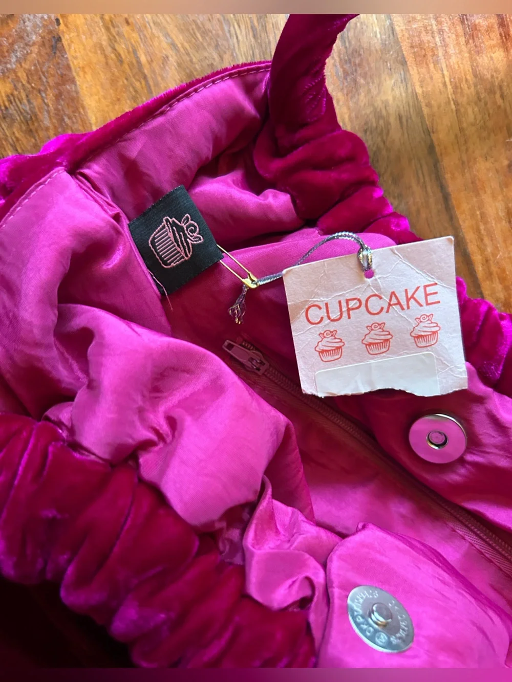 NWT Vintage Cupcake Ruched Velvet Magenta Hobo Bag
